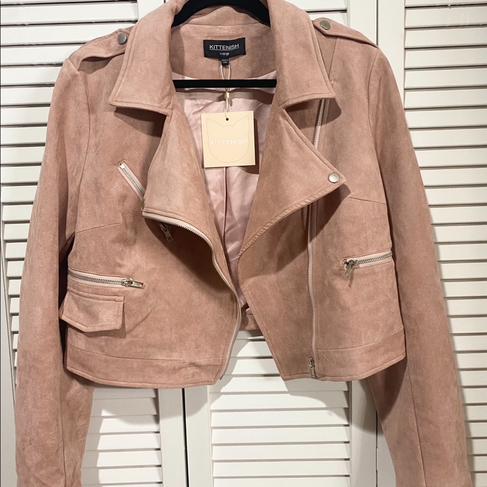 Kittenish Light Pink Suede Moto Jacket